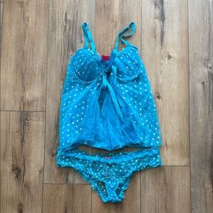 Victoria's Secret Blue Polka Dot Chemise Set